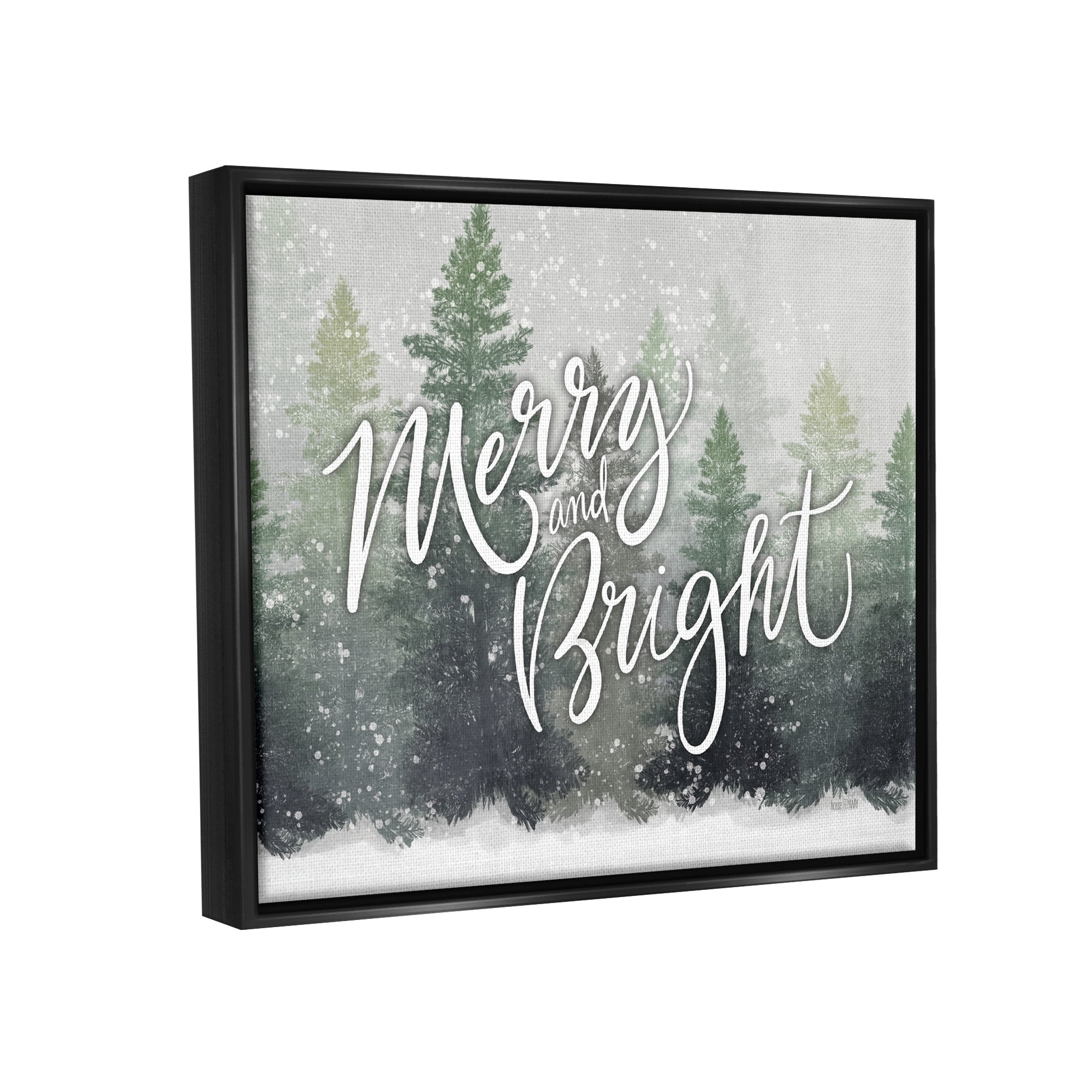Stupell Industries Merry & Bright Scenic Niveous Winter Forest Landscape Graphic Art Jet Black Floating Framed Canvas Print Wall Art, Design by House Fenway
