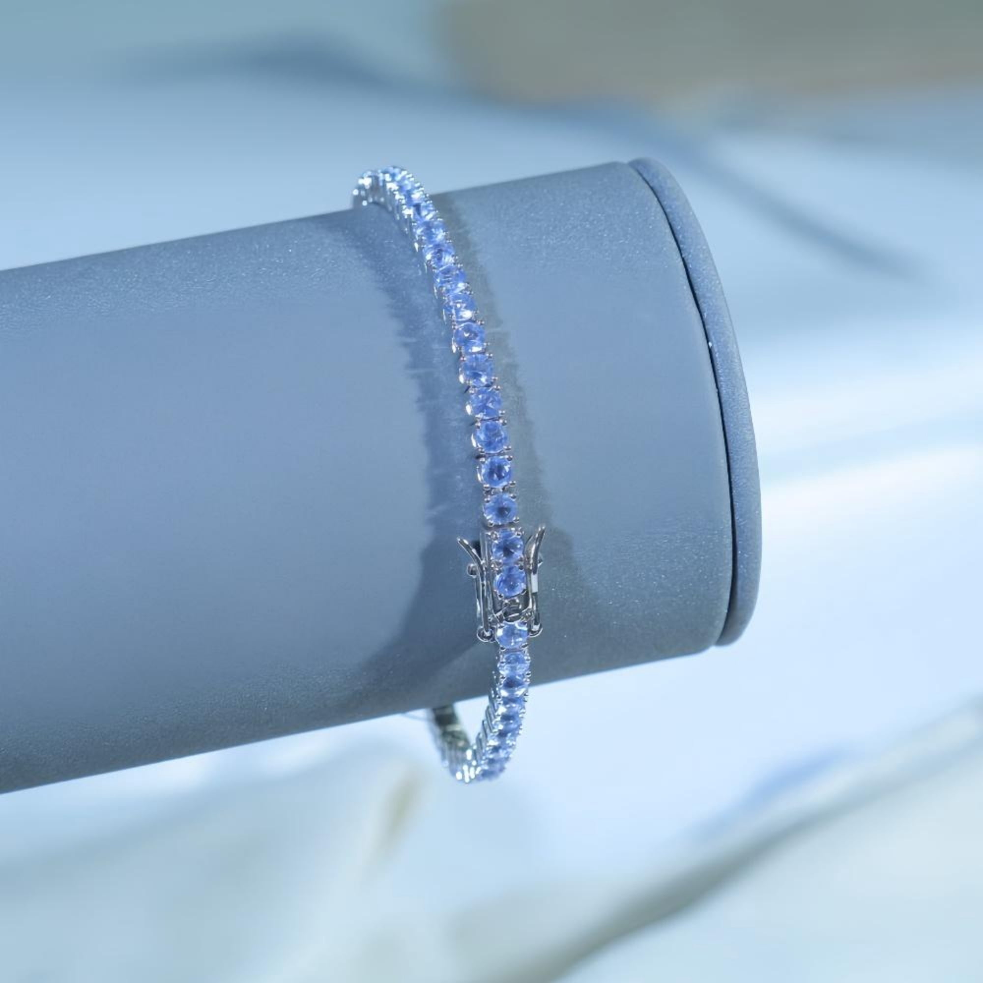 KIJ 14K White Gold Plated 3mm Round Cut Tanzanite Tennis Bracelet Jewelry Valentine's Day Gifts for Men Women