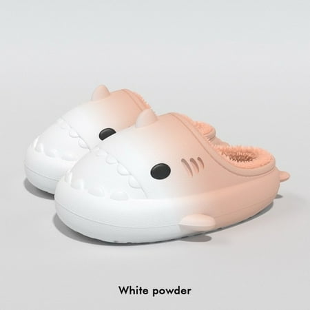 

CoCopeanut Winter Shark Slippers Men Flip Flop Home Waterproof Shark Slides Women Couple Plush Warm Mens Shoes Non-Slip Thick Sole Slippers