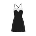 thumbnail image 5 of Liacowi Women Satin Dress Low-Cut Backless Hollow Out Lace Spaghetti Strap A-line Mini Dress, 5 of 7