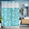 thumbnail image 2 of Summer No Hook Shower Curtain with Snap in Liner Coastal Watercolor Teal White Sea Starfish Wood Grain Waterproof Bathroom Shower Curtain with See Through Top Window for Bathtub 60" x 72", 2 of 9