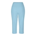 thumbnail image 5 of QTSHPN Workout Pants Women Wide Leg Capris with Pockets High Waistband Yoga Pants Breathable Stretchy for Summer Casual Wear Women Pants Sky Blue S, 5 of 6
