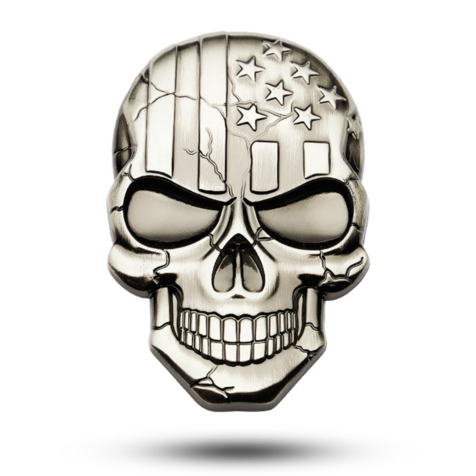 Car SUV Truck 3D Metal Silver Skull Head Logo Modified Emblem Sticker Decal Hot