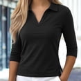 thumbnail image 2 of Women's V Neck T Shirts 3/4 Sleeve Soft Blouse Summer Tops Dressy Casual Solid Basic Tees by Yigetop Black L, 2 of 8