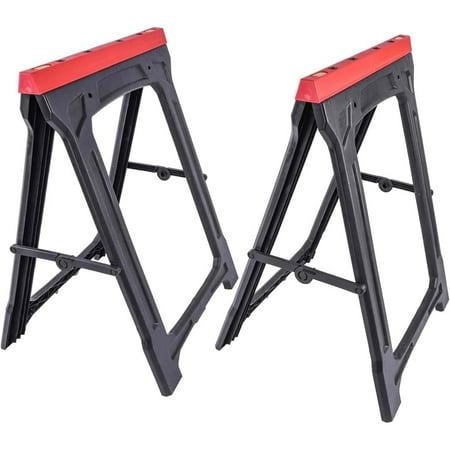 

HYYYYH Folding Saw Horses 2 Pack - 350 LBS Capacity - Heavy Duty Saw Horse - Weather-Resistant Polypropylene Folding Sawhorse - Folds Flat to 2 Inches - Folding Sawhorses Pack of 2