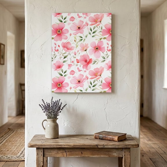 Ships Next Day Canvas Wall Art 8"x12", Elegant Spring Floral Wood Framed Canvas Print Painting, Pink Flower Summer Botanical Ready to Hang Small Picture Wall Decor for Home Hallway Bathroom Bedroom