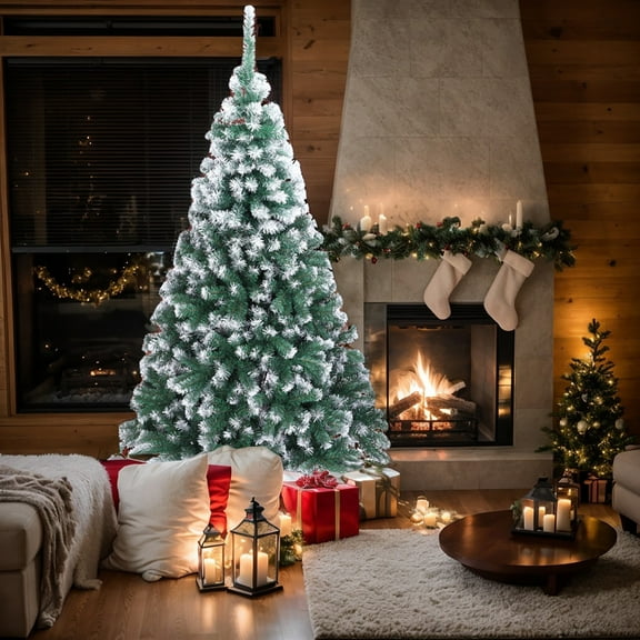 Yardi Yarda 7 Ft Tall Christmas Tree, Spray White Christmas Tree with 1349 Branches, PVC Christmas Tree, Green