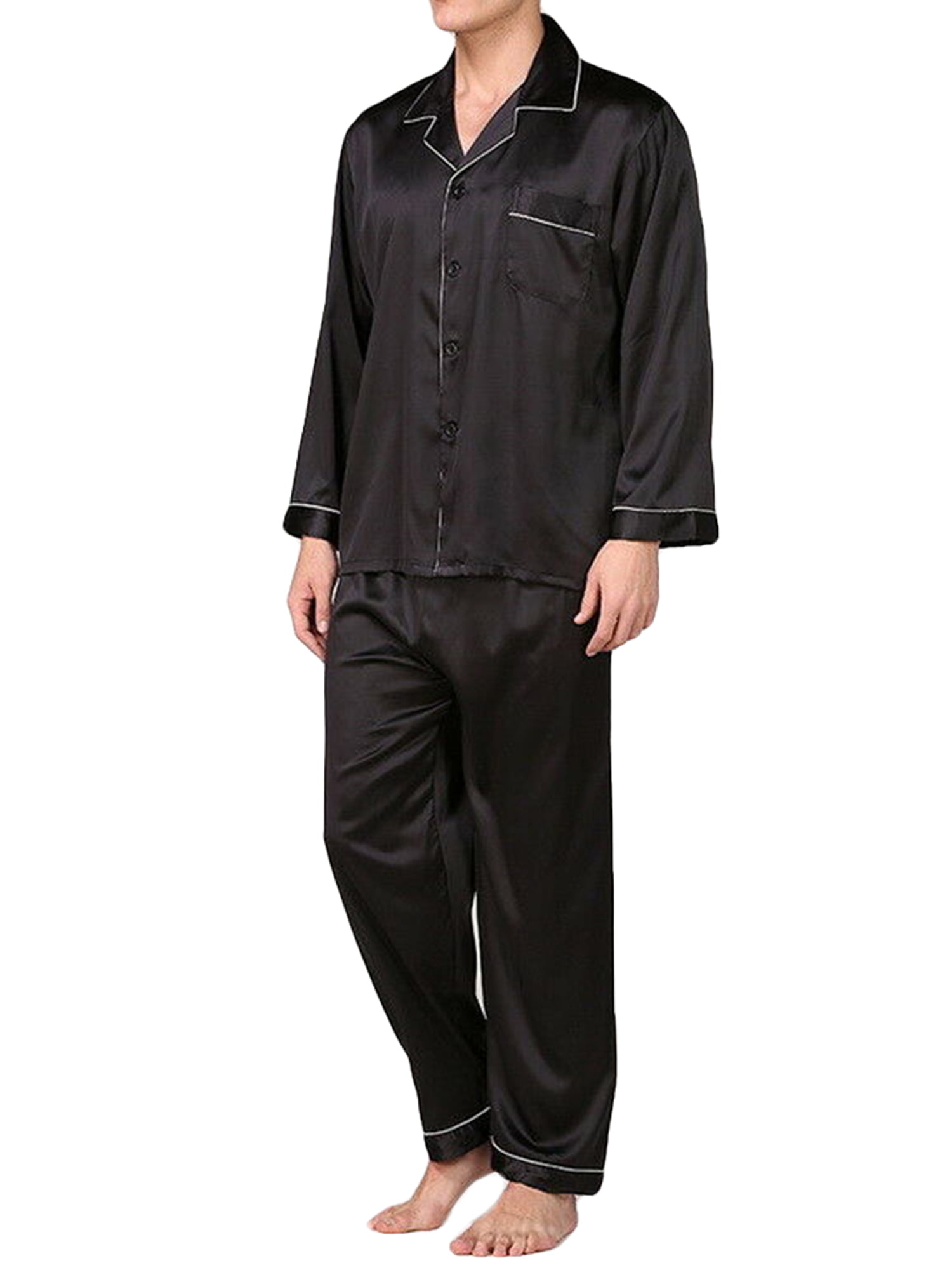 Men Satin Faux Silk Pajamas Sleepwear Nightwear Lounge Wear Tops & Pants Sets 