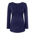 thumbnail image 5 of mgoYE Women's Maternity Shirts Ribbed Long Sleeve Pregnancy Tops V Neck Knit Side Ruched Pregnant Clothes Sweater(Blue,2XL), 5 of 9
