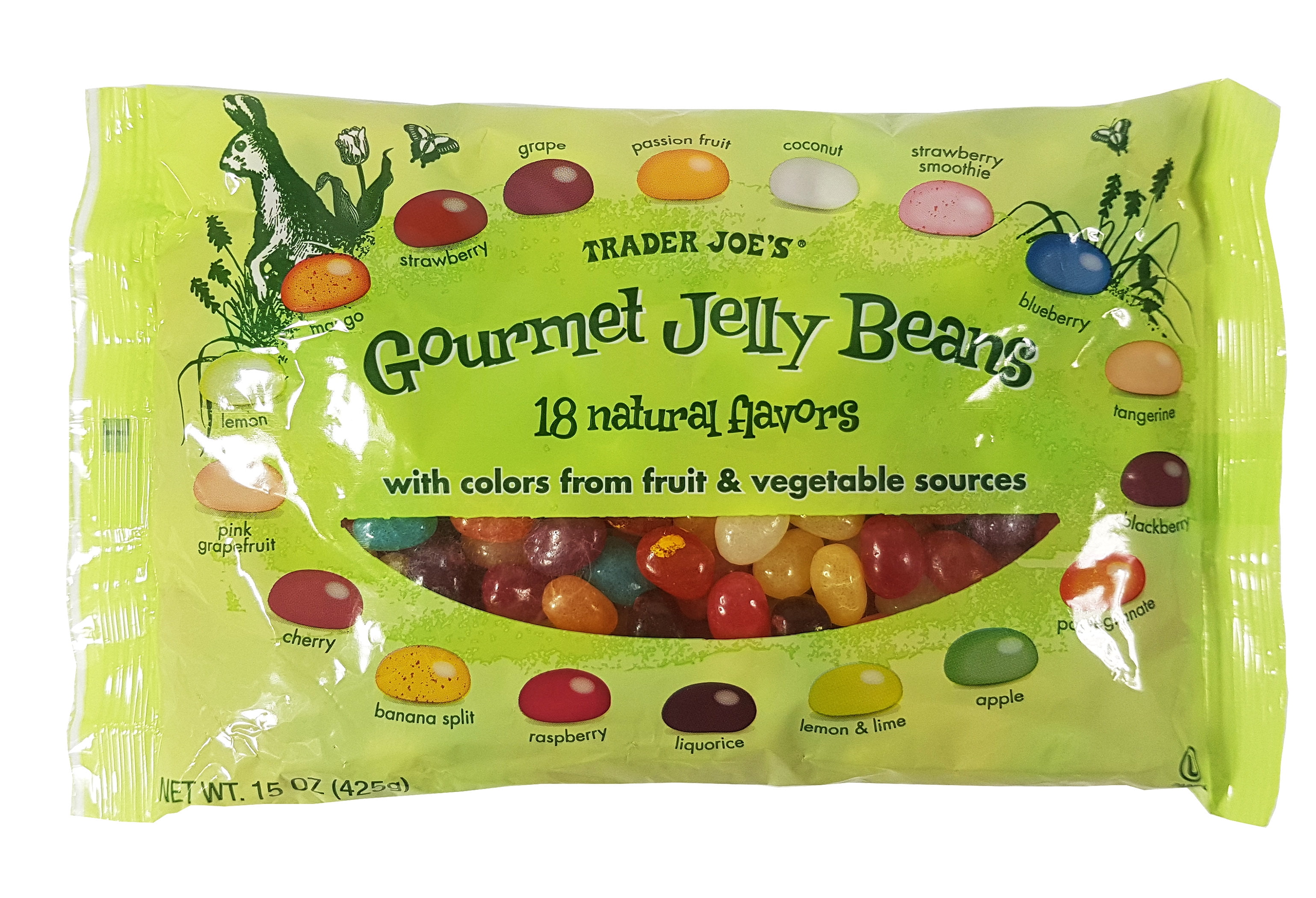 Trader Joe's Gourmet Jelly Beans 18 Natural Flavors and Colors 15 Oz. (Pack of 3) with 1 Adorable Animal Calendar Bag Clip