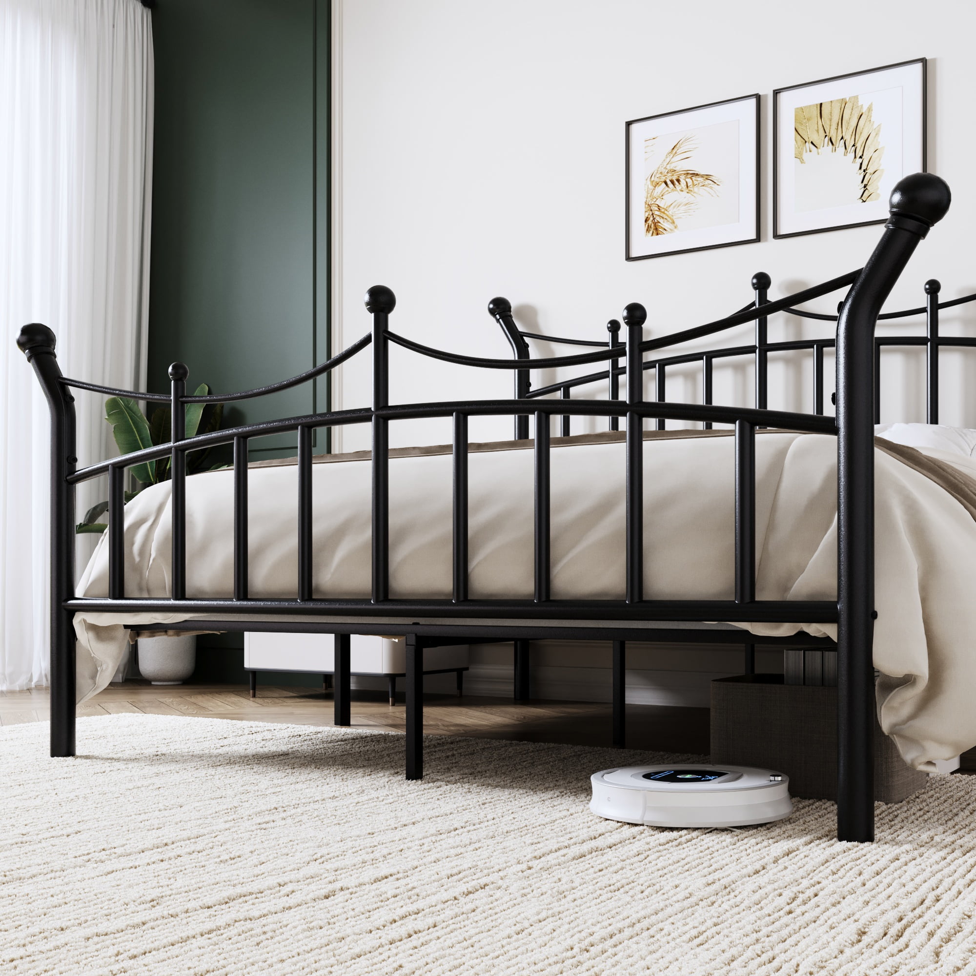 Allewie 14 Inches Full Size Metal Platform Bed Frame with Elegant Crown Headboard & Footboard, Sturdy Mattress Foundation with Under-Bed Storage, Easy Assembly, No Box Spring Needed, Black