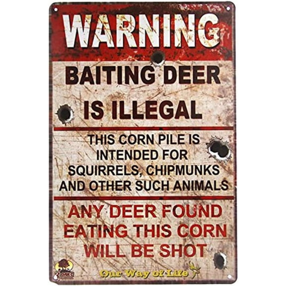 8 x 12 in Metal Tin Sign - Warning Metal Sign Baiting Deer is Illegal Poster Metal Sign For Outdoors Farm 8x12inches