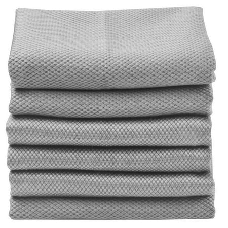 Sinland Microfiber Cleaning Cloth for Stainless Steel Appliances Wine Glass Window Polishing Towels Grey 16Inch X 16Inch Pack of 6
