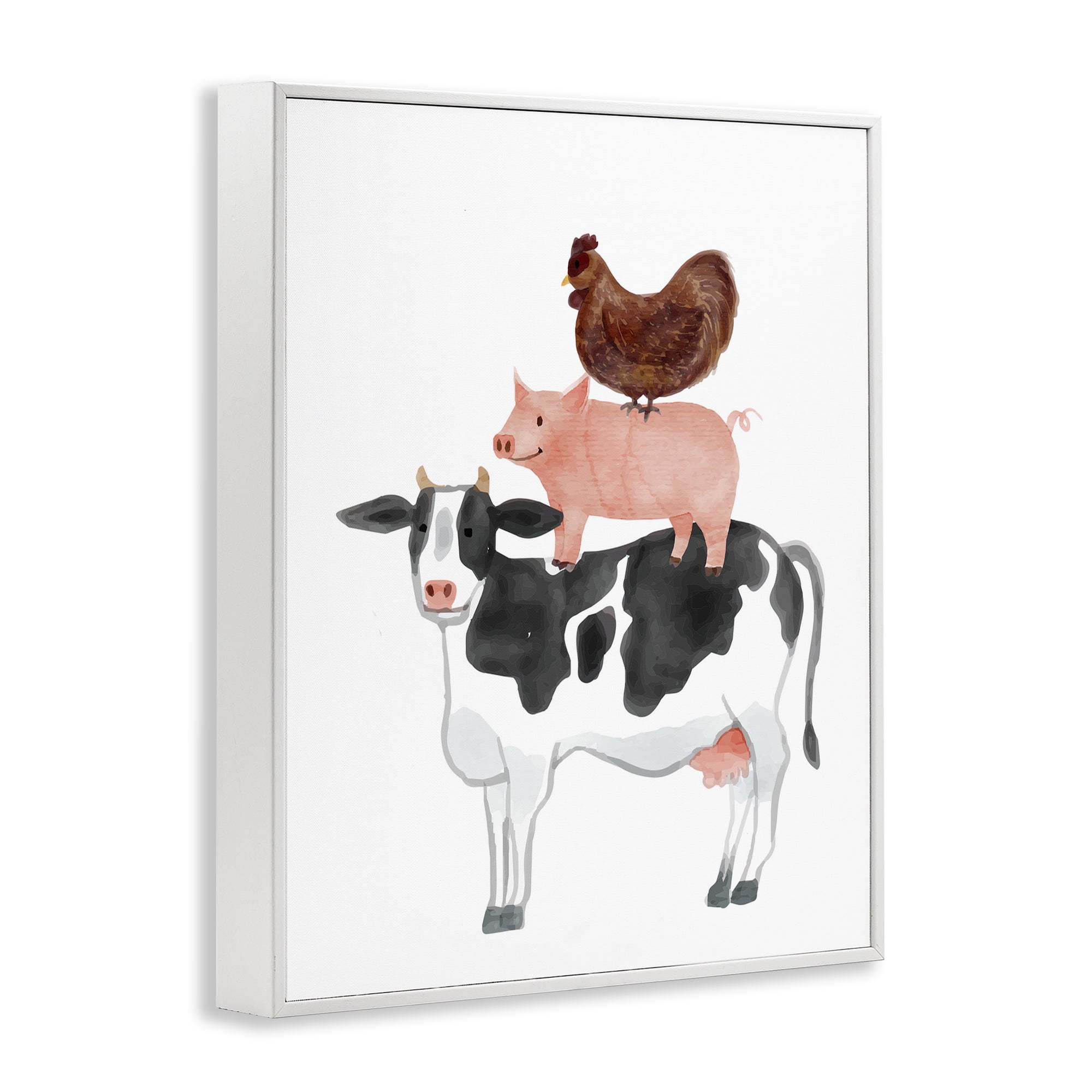 Stupell Industries Farm Animal Stack Whimsy White Framed Giclee Art, design by Kim Allen