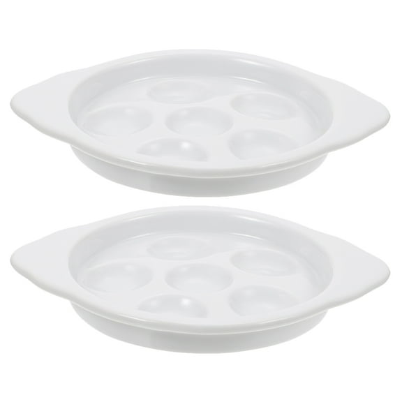 NUOLUX 2pcs Ceramic Escargot Plates  Holes Seafood Plates Snail Baking Handles Dish for Restaurant