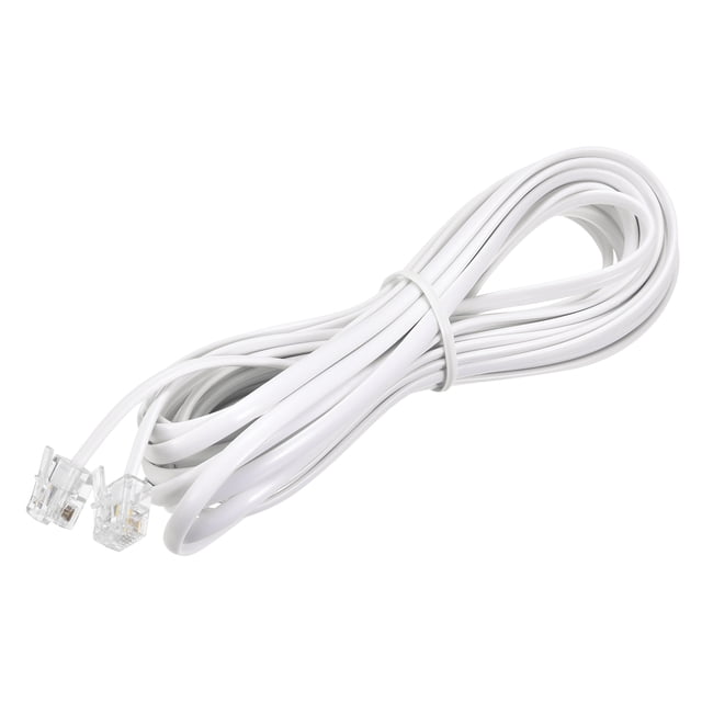 Uxcell Phone Extension Cord Telephone Cable Phone Line Cord RJ11 6P4C Plugs Male to Male for Phone and Fax 15 ft White