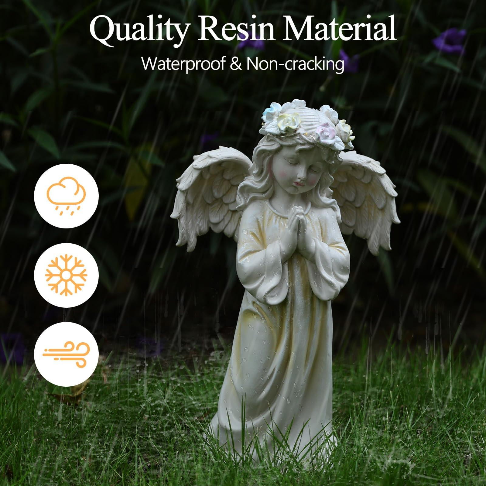 Angel Garden Statue,Memory Guardian Waterproof Outdoor Solar Garden Decor with Warm Light,Praying Angel Figurine Sculpture for Lawn Yard Patio,Sympathy Gift,White