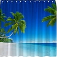 thumbnail image 5 of Ocean Beach Shower Curtain Tropical Palm Tree Blue Sea Summer Seaside Landscape Hawaii Nature Seascape Bath Curtain with Plastic hooks, 5 of 6