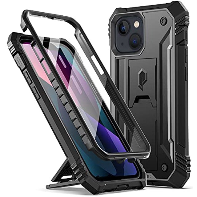 Poetic Étui Série Révolution pour iPhone 13 Mini 5.4 Pouces (Sortie 2021), Étui de Protection Robuste à Double Couche avec Support et Protecteur d'Écran Intégré, Noir