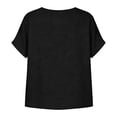 thumbnail image 6 of ClodeEU Women's Linen Blend V Neck Short Sleeve Top with Lace Trim ,Solid Color Casual Blouse Black,Womens Plus XL, 6 of 7
