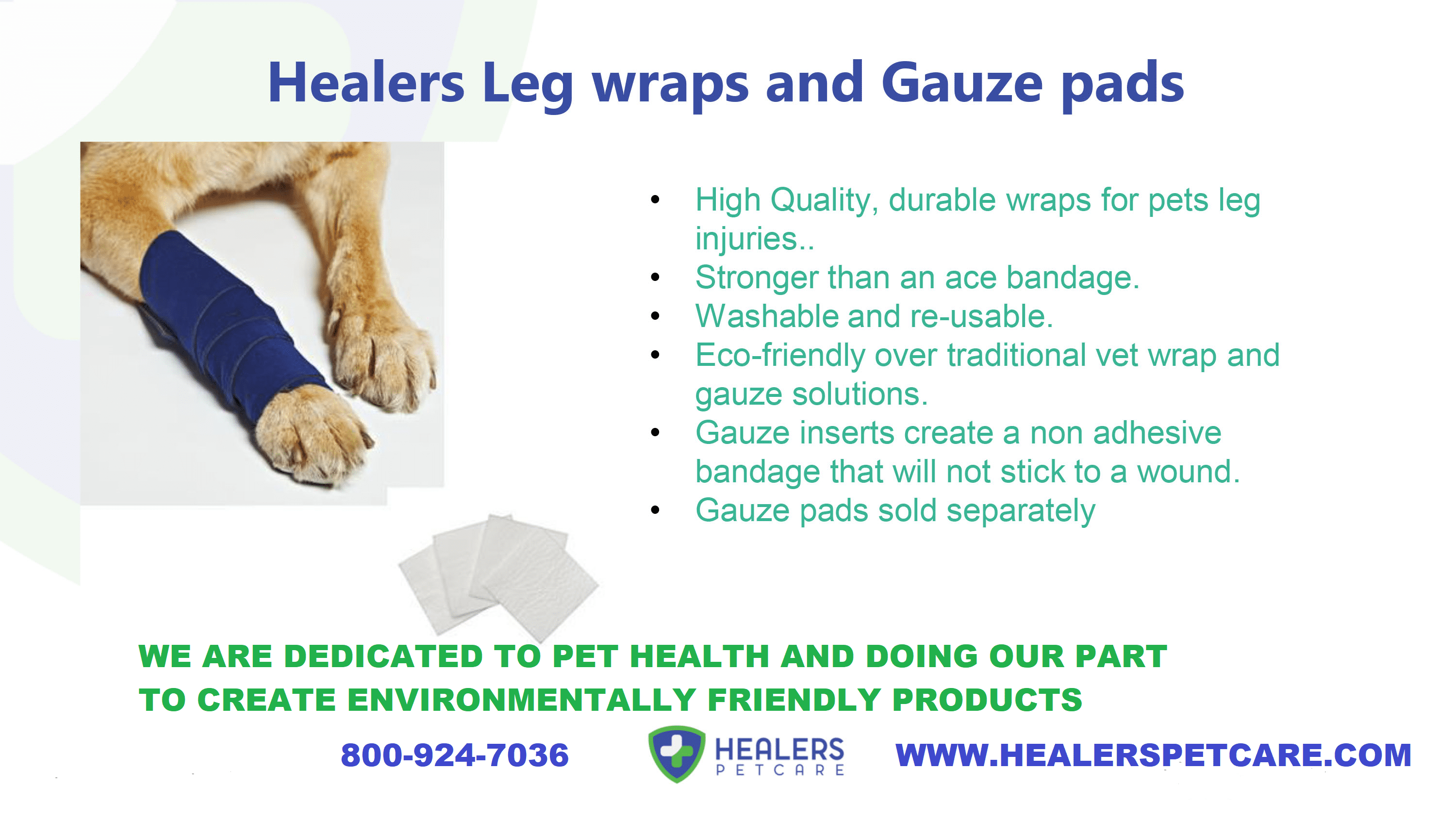 (4 pack) Healers Medical Elastic Wrap Leg Bandage for Dogs, Medium, 24" Long, includes 2 gauze pads