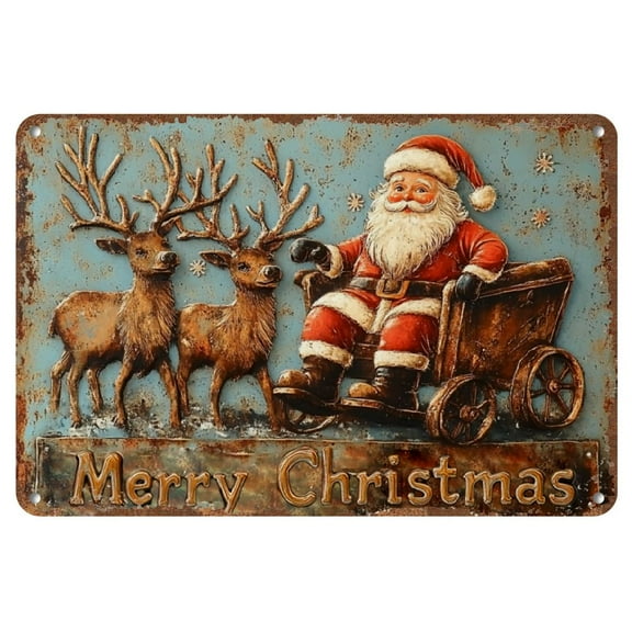 Vintage Santa Claus Tractor Decorative Metal Sign Plaque | Rustic Wall Hanging Art with Christmas Theme for Outdoor, Garage, Porch, Cafe, Man Cave, Studio, Farmhouse | Multipurpose Retro Poster