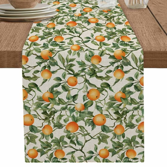 nqOlkjepod Vintage Orange Green Leaves Table Runner 120 Inches Long Farmhouse Dress Scarves, Farmhouse Botanical Linen Dining Tablerunner for Coffee Table/Kitchen Island/Party Décor, 13" x 120"