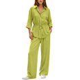 thumbnail image 2 of Cameland Women's 2 Pieces Long Sleeve Outfits Sweatsuits Tracksuit Set for Women Women Fall Winter Solid Collared Long Sleeve Shirt Adjustable Waist Pants Two Piece Set Green L, 2 of 5