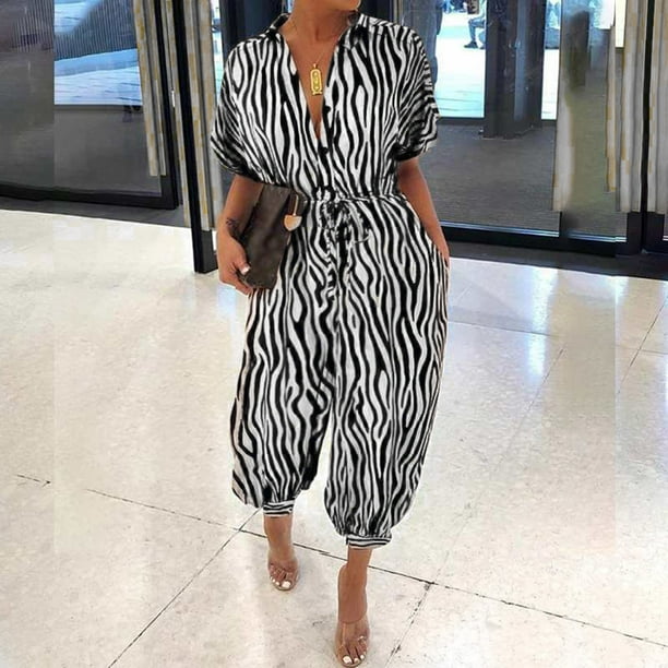 ICHUANYI Clearance Women Lady Bandage Lapel Slim Long Button Rompers Long Pants Jumpsuits Trousers ICHUANYI "ICHUANYI"