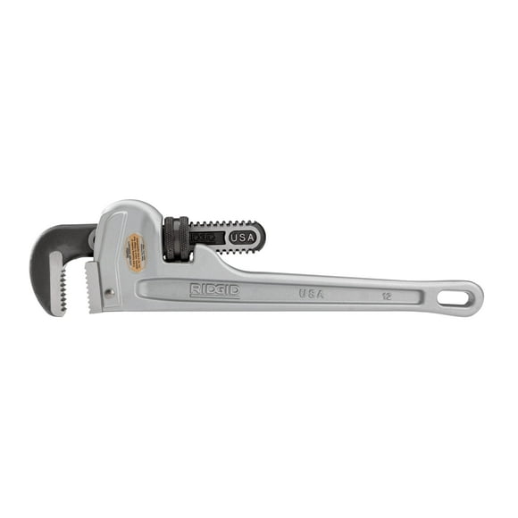 RIDGID 47057 Aluminum Straight Pipe Wrench 12"" Sturdy Plumbing Wrench with Self Cleaning Threads and Hook Jaws