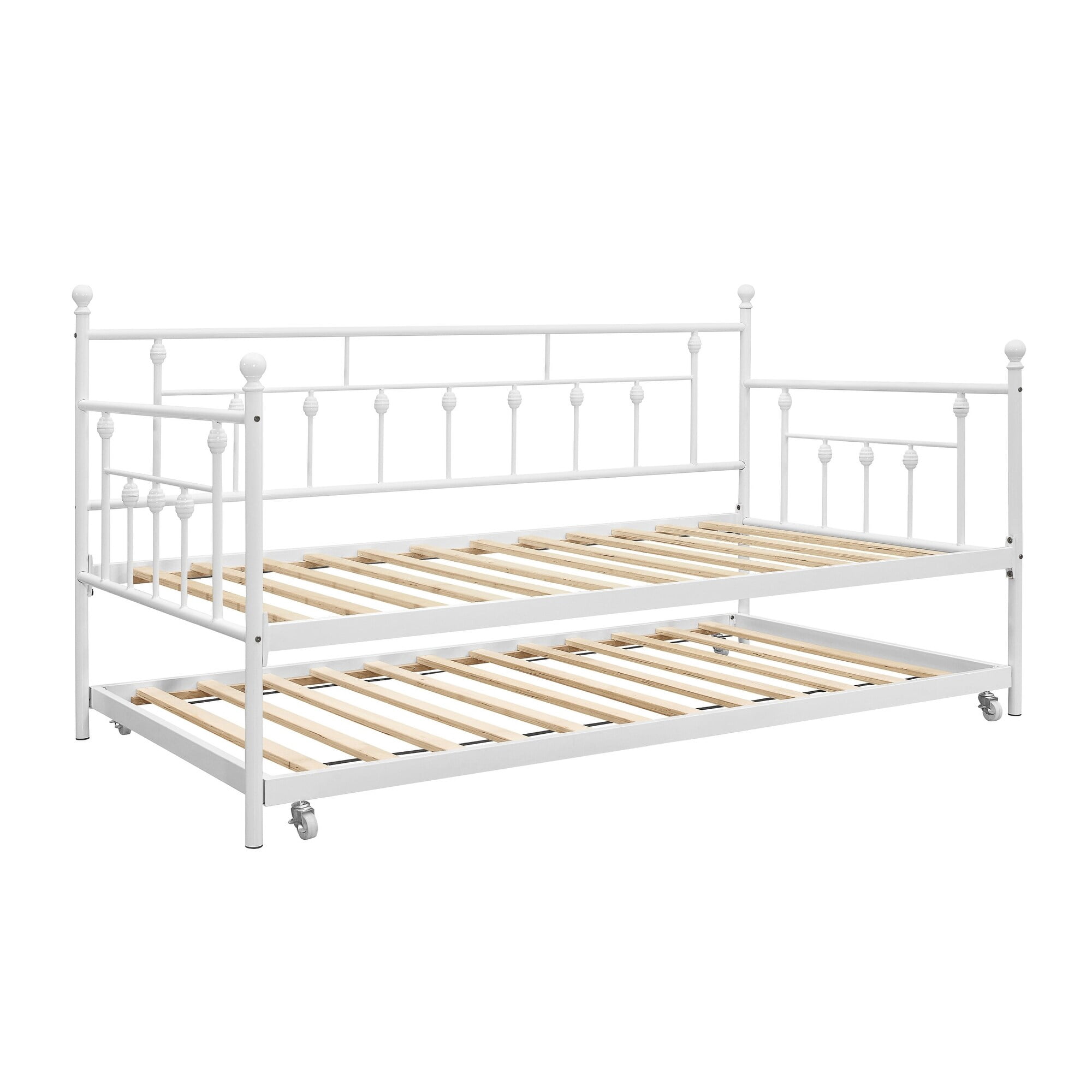 Home Design Aine Twin Metal Daybed with Pull-Out Trundle, Victorian-Style Frame, Rounded Finials, Durable Support, Stylish and Functional for Bedroom or Guest Room, White