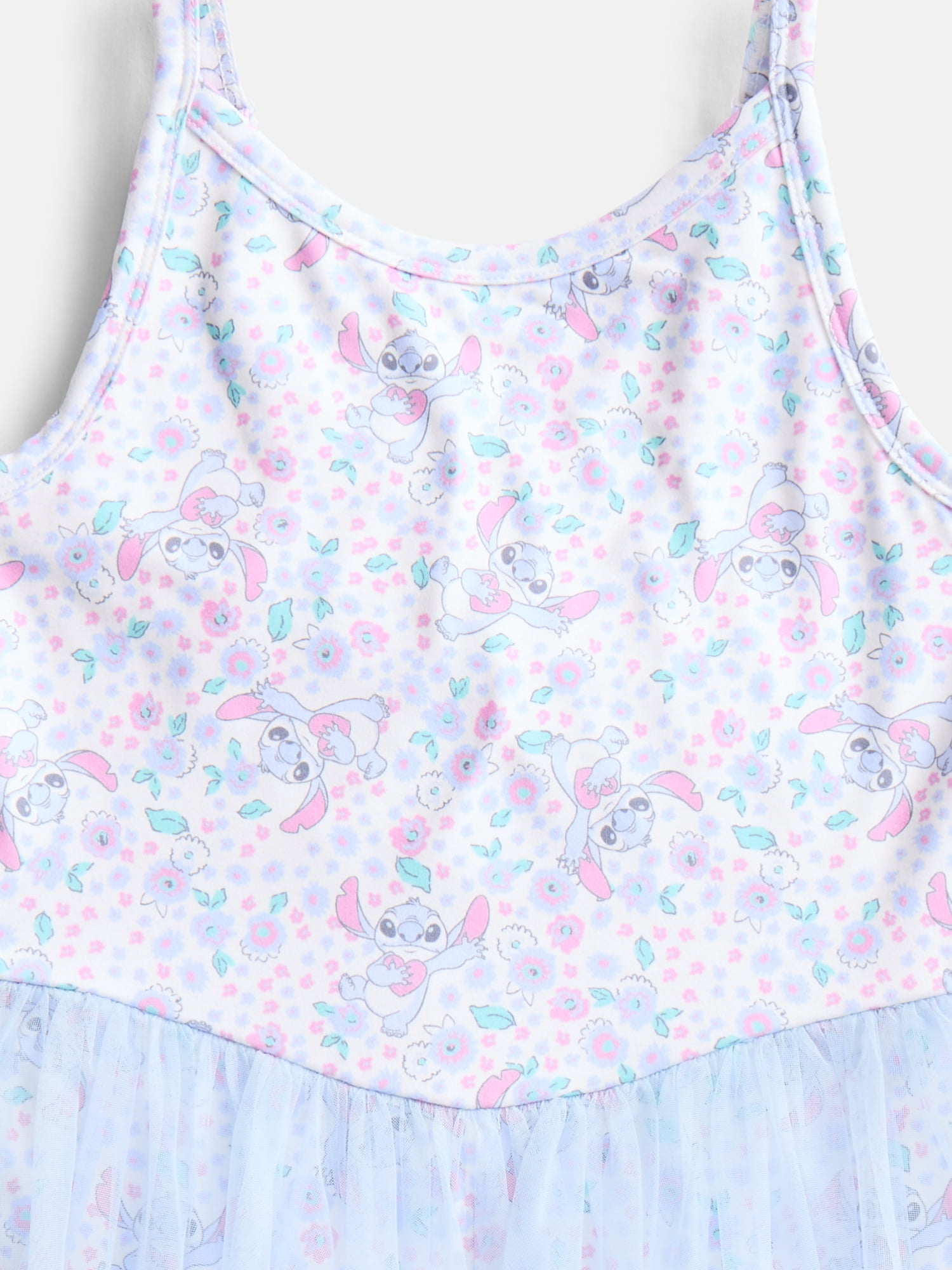 Stitch Girls Sleeveless Allover Print Tulle Romper, Sizes 4-12