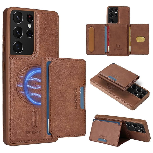 For Samsung Galaxy S21 Ultra 5G Magnetic Case BETOPNICE Leather Phone Cover Kickstand with Detachabl