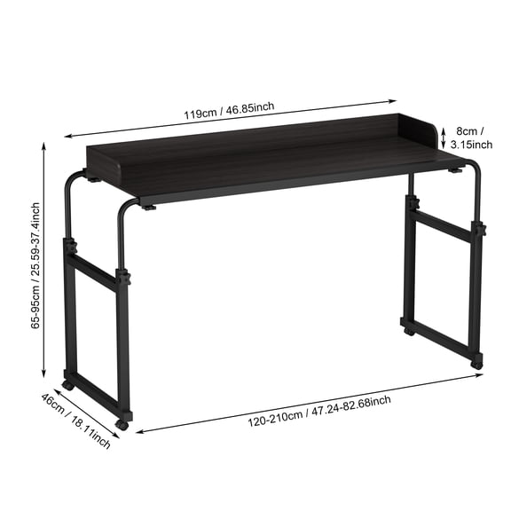 Baellsa 47.24"-82.68" Overbed Table with Wheels for Full/Queen Size Bed Frame, Mobile Computer Desk Standing Workstation Laptop Cart
