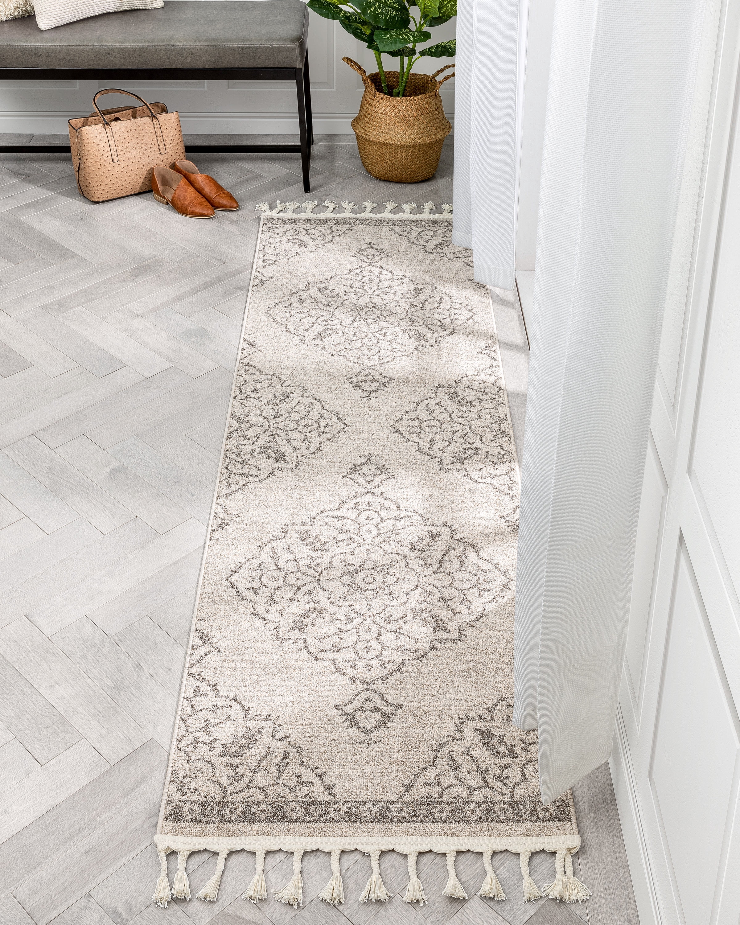 Well Woven Loop-De-Loop Mara Floral Botanical Pattern Brown Beige Kilim-Style 2'3" x 7'3" Runner Area Rug