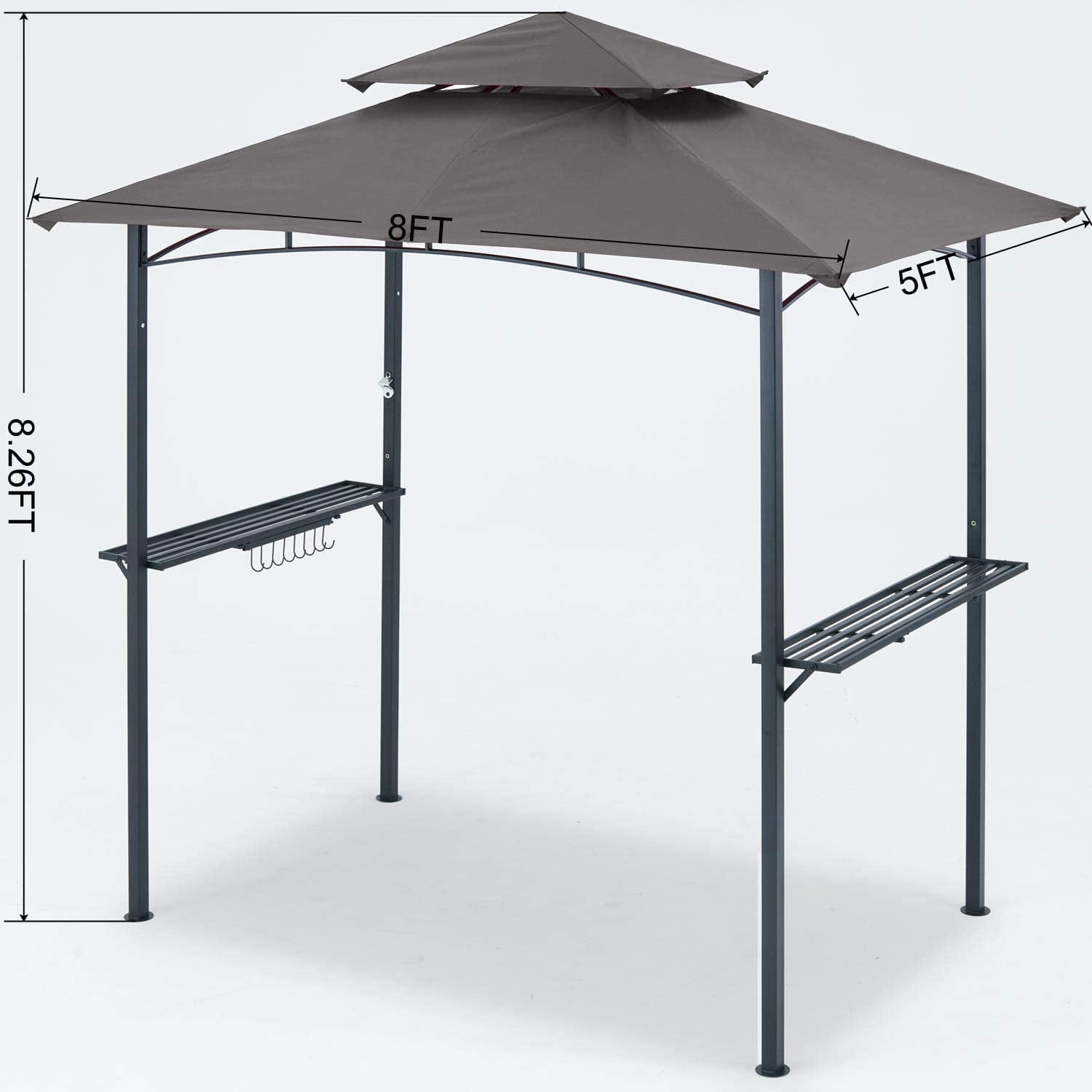 ABCCANOPY 8'x 5' Grill Gazebo Shelter, Double Tier Outdoor BBQ Gazebo Canopy with LED Light(Gray)