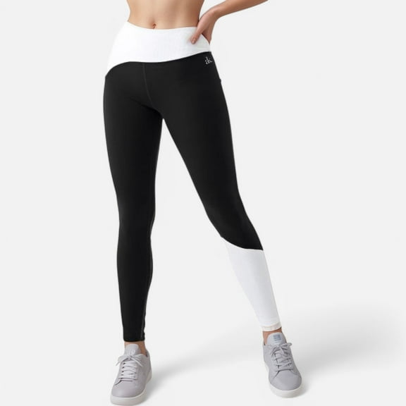 Active Women's High Waist Color Block Leggings with Contrast Panel Design - Small, Black