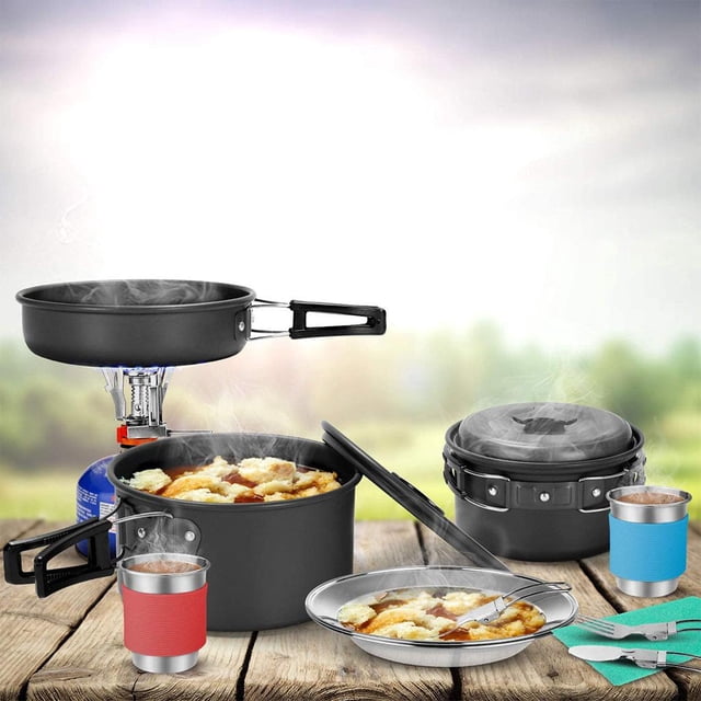 Camping de camping ligero PAN sobre EL JUEGO de CAFILLOS de CAFIL de ALUMINIO para 2-3 PERSONAS, TRABAJA de CUBIERTAS de CUBIERTAS UTENSILO de UTENSIL Soledad Utensilios de cocina al aire libre
