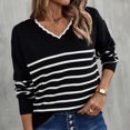 thumbnail image 6 of biudgviw Striped Sweater for Womens Trendy V Neck Long Sleeve Pullover Tops Loose Winter Warm Soft Knitted Tunic Shirts, 6 of 7