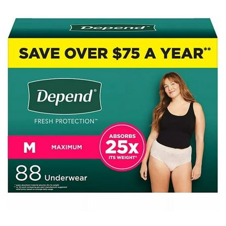 Depend Fresh Protection Incontinence Underwear for Women, Size Medium 88 ct