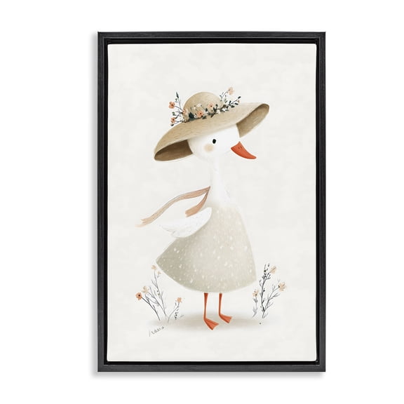 Stupell Industries Cottage Charming Goose in Sunhat Black Floating Frame Canvas Art, 17 x 25, by Ink Drop Loft