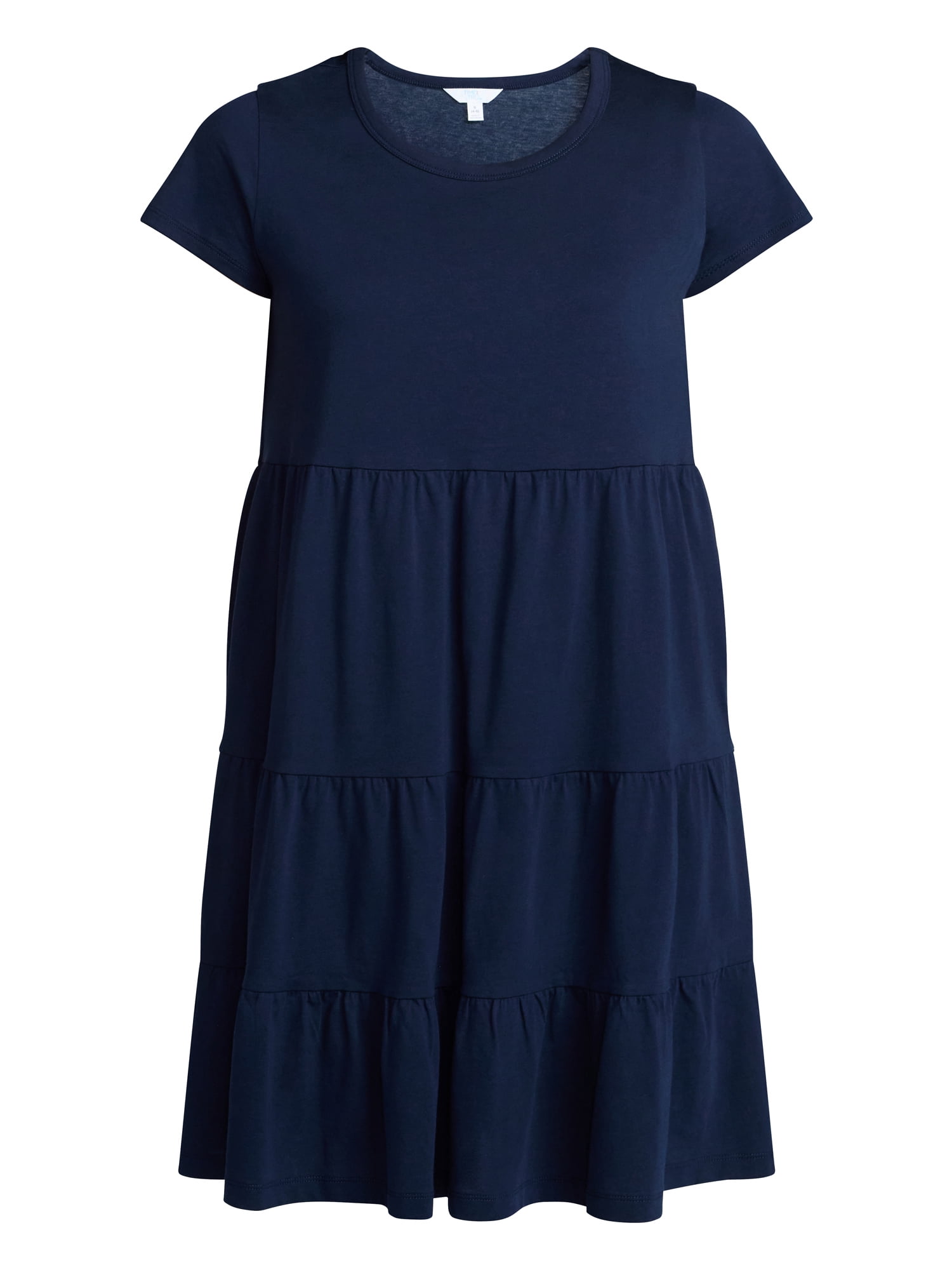 Time and Tru Women's Tiered Cotton Mini Dress with Short Sleeves, Sizes XS-XXXL