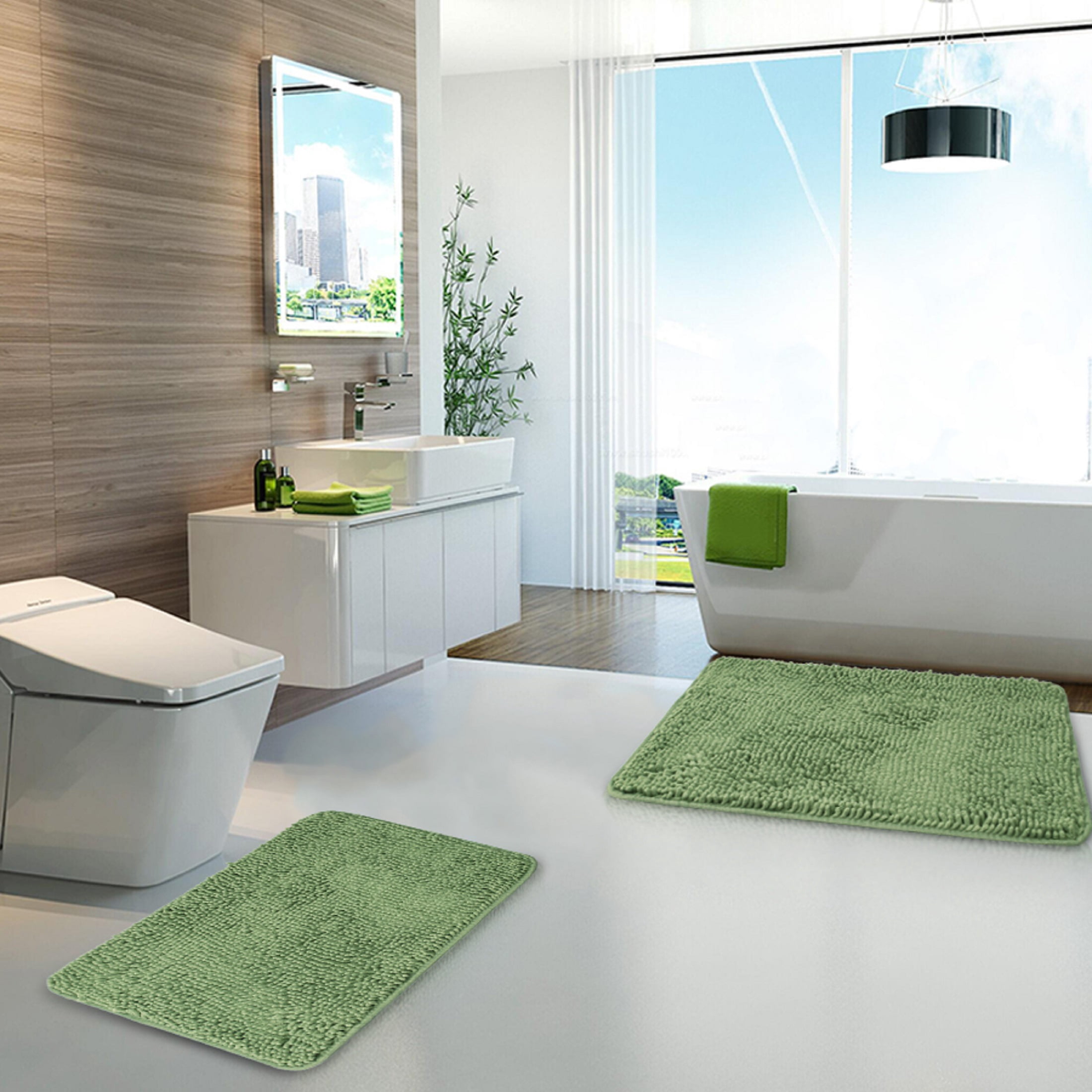 Niubya Bathroom Rug, Contour Toilet Bath Rugs, Non-Slip Floor Mat With Rubber BackingMachine Wash and Dry, 32x20, Green
