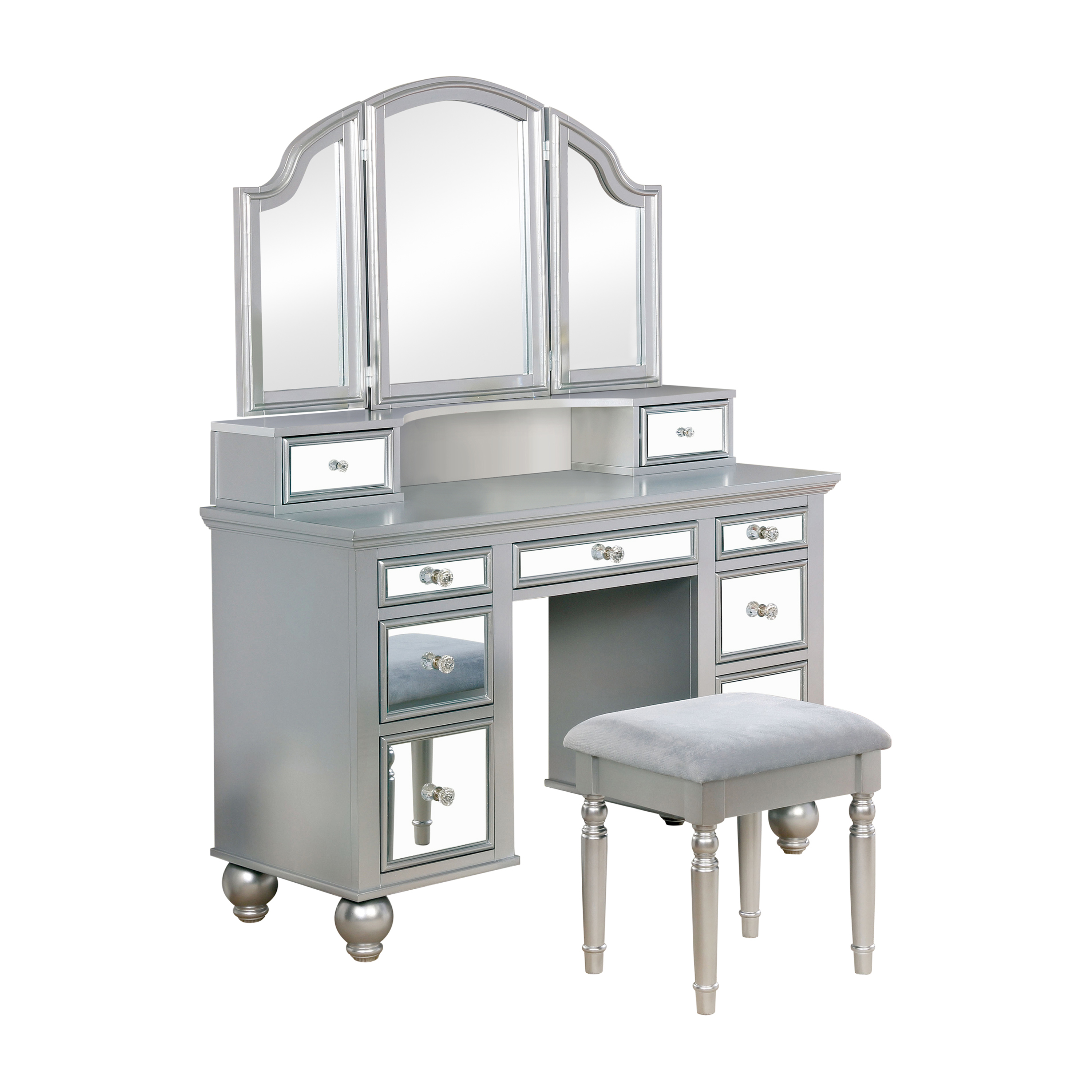 Furniture of America Stella Contemporary 3-Piece Vanity Set, Silver