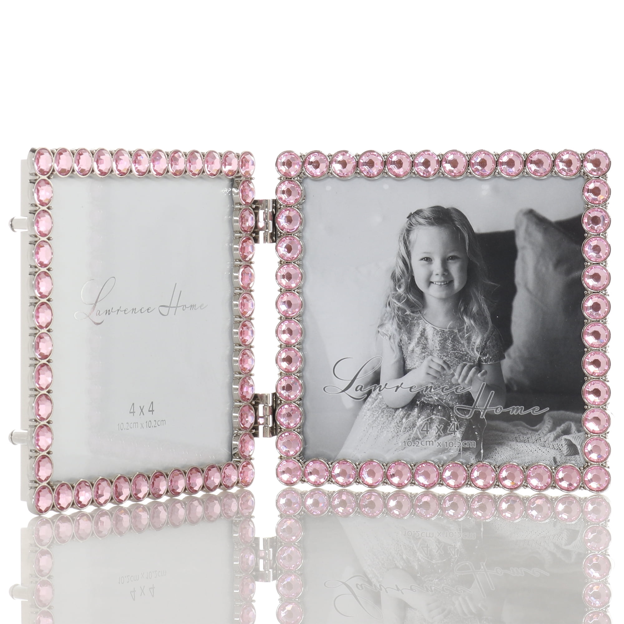 4x4 Silver Metal Sparkle Double Frame - Soft Pink