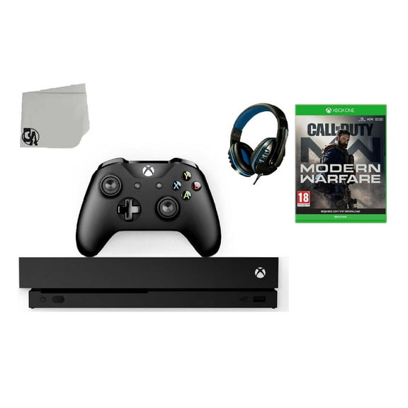 Pre-Owned Microsoft Xbox One X 1TB Gaming Console Black with Call of Duty- Modern Warfare BOLT AXTION Bundle