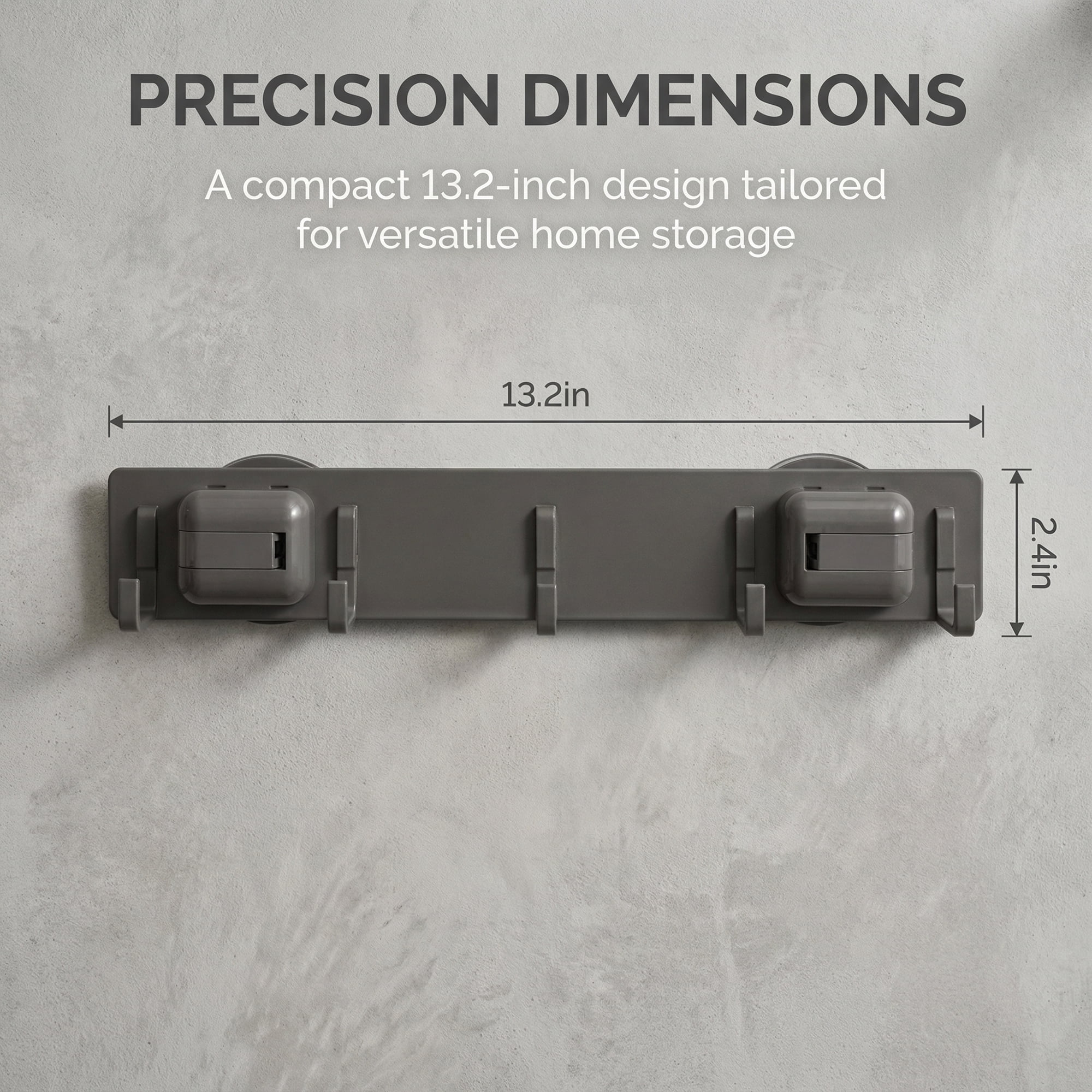 Unique Bargains Coat Rack Wall Mount Metal Suction Square 5 Hooks Rack Gray 13.2"x2.4"