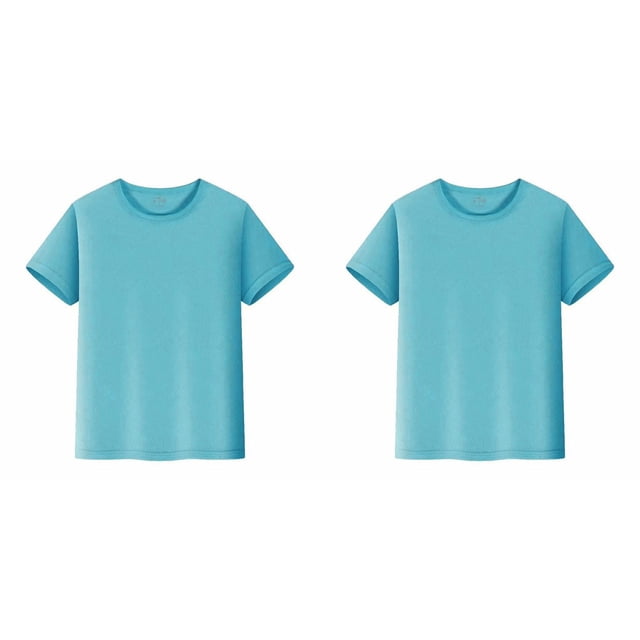 (Lot de 2) Rinsvye T-Shirts pour Enfants Manches Courtes Longues Thermiques Hauts Unisexes Manches Longues Col Rond 10/12