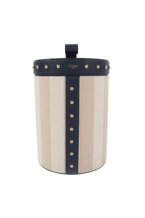 Pre-Owned FENDI striped studded leather vanity pouch/cosmetic box in beige and navy with gold...