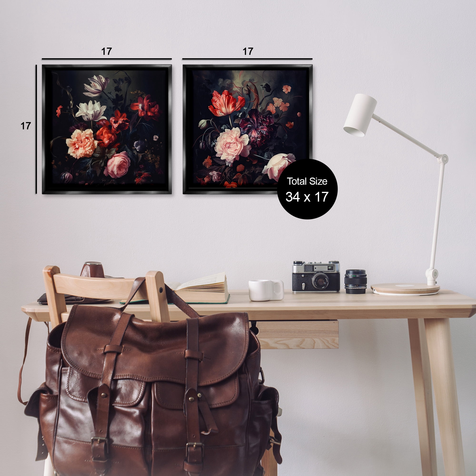 Stupell Industries Vintage Bouquet on Black Botanical & Floral Photography Black Floater Framed Canvas Art Print Wall Art, 18 x 18, Set of 2